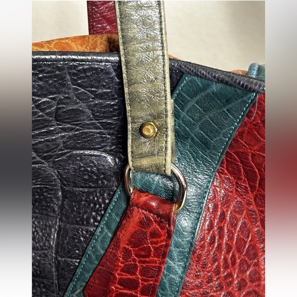 Vintage SHARIF Large Multicolored Patchwork Boho Leather Tote Bag Purse USA - Picture 9 of 16